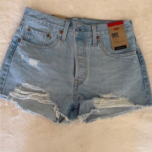 Levi's Light Blue Distressed 501 Denim Shorts
